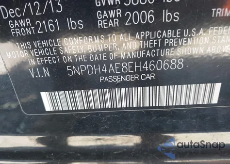 2014 Hyundai Elantra Limited z USA, uszkodzony, nr VIN 5NPDH4AE8EH460688